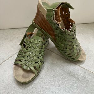 Green Woven Leather Sandals